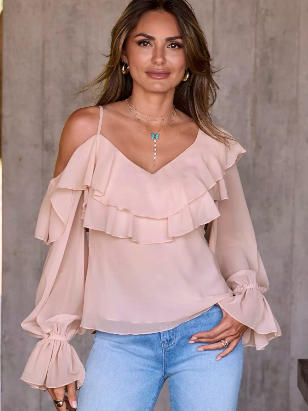 NEW Boston Proper Layered Ruffle Chic Blouse in Blush Sz M